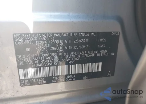 2023 Toyota Rav4 Hybrid Xle из США, поврежденный, VIN 2T3RWRFV5PW185178